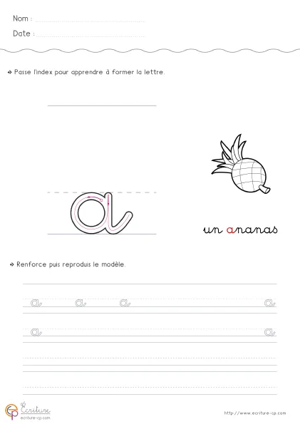 Aperçu : Écrire la lettre a