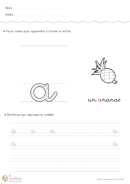 Apercu de la fiche : Écrire la lettre a