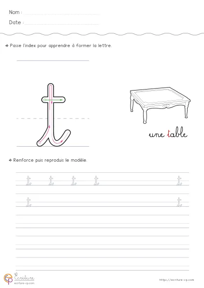 Aperçu : Écrire la lettre t