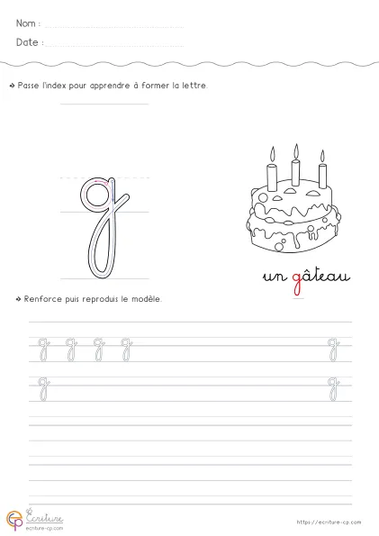 Aperçu : Écrire la lettre g