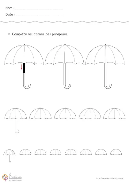 Fiche de graphisme GS de niveau 2 avec cannes à enchaîner sur plusieurs lignes progressives.