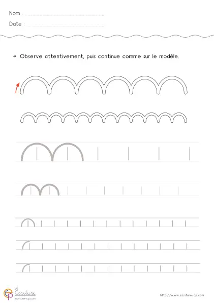Fiche de graphisme GS avec ponts en sens endroit à repasser puis à enchaîner.