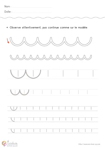 Fiche de graphisme GS avec ponts en sens envers à observer puis à reproduire progressivement.