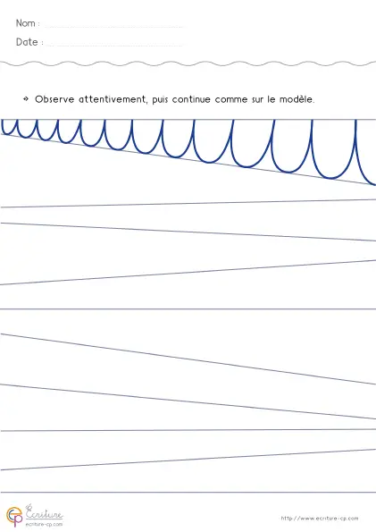 Fiche de graphisme GS avec ponts en sens envers et lignes de pratique progressive.