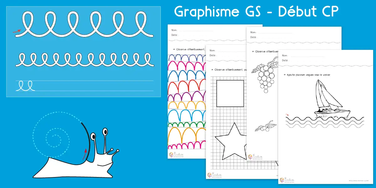Aperçu de fiches de graphisme GS avec boucles, ponts et vagues pour préparer l'écriture en Grande Section